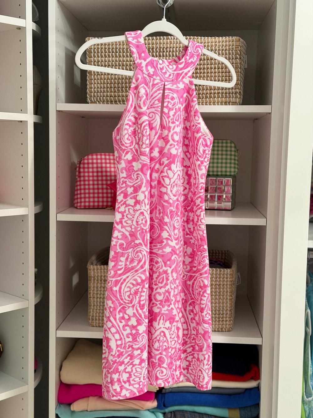 Vince Camuto Pink and White Paisley Halter Dress